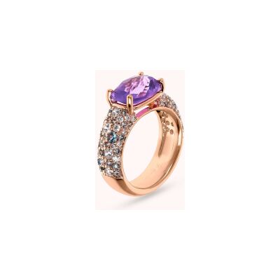 Bague Bronzallure Preziosa en métal doré rose à l'or fin 18 carats, pierres de couleurs et zircon, taille 56