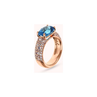 Bague Bronzallure Preziosa en métal doré rose à l'or fin 18 carats, pierres de couleurs et zircon, taille 56