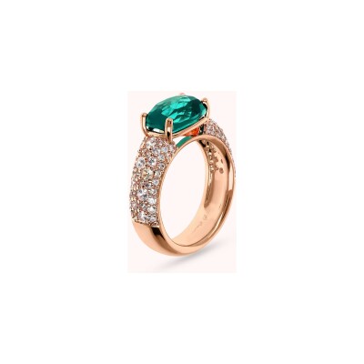 Bague Bronzallure Preziosa en métal doré rose à l'or fin 18 carats, pierres de couleurs et zircon, taille 56