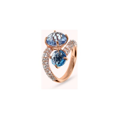 Bague Bronzallure Preziosa en métal doré rose à l'or fin 18 carats, pierres de couleurs et zircon, taille 56