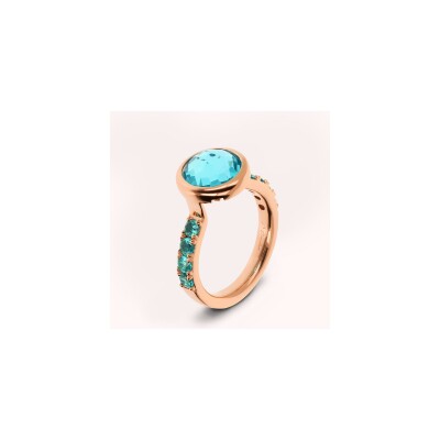 Bague Bronzallure Preziosa en métal doré rose à l'or fin 18 carats, zircon et pierres de couleurs, taille 56