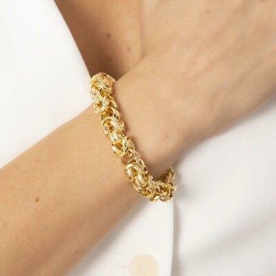 Bracelet Etrusca chaîne byzantine martelée en métal doré à l'or fin 18 carats jaune