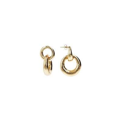 Boucles d'oreilles pendantes Etrusca avec double anneau en métal doré à l'or fin 18 carats jaune