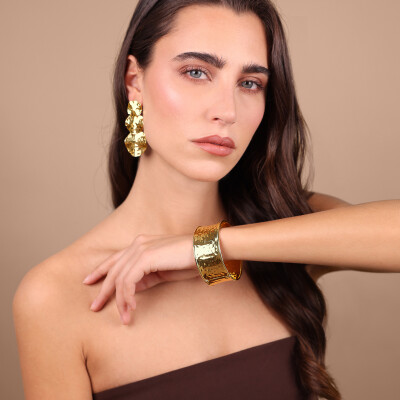 Bracelet jonc Etrusca Gioielli Itaca en métal doré à l'or fin 18 carats, taille S/M