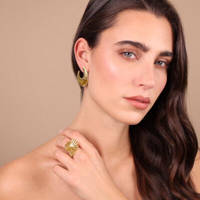 Boucles d'oreilles pendantes Etrusca Gioielli Toscana Italiana en métal doré à l'or fin 18 carats