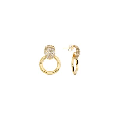 Boucles d'oreilles pendantes Etrusca Gioielli Vulcano en métal doré à l'or fin 18 carats et oxyde de zirconium