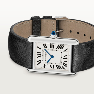 Montre Tank Must de Cartier Grand modèle, mouvement quartz high autonomy, acier, cuir
