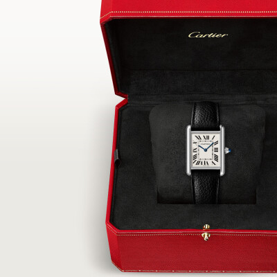 Montre Tank Must de Cartier Grand modèle, mouvement quartz high autonomy, acier, cuir