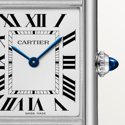 Montre Tank Must de Cartier Grand modèle, mouvement photovoltaïque SolarBeat™, acier, bracelet veau