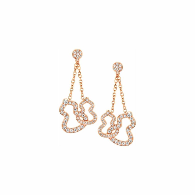 Boucles d'oreilles Qeelin Wulu double en or rose et diamants