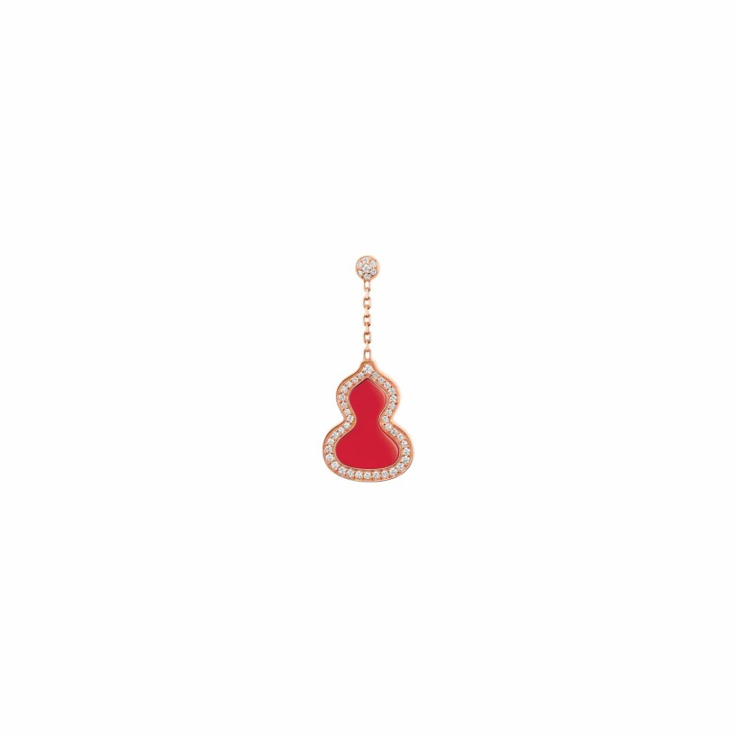 Mono boucle d'oreille Qeelin Wulu en or rose, diamants et agate rouge