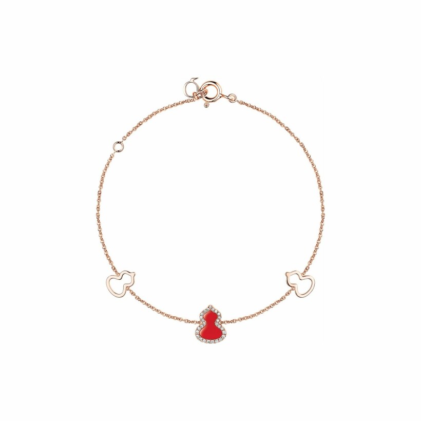 Bracelet Qeelin Wulu en or rose, diamants et agate rouge