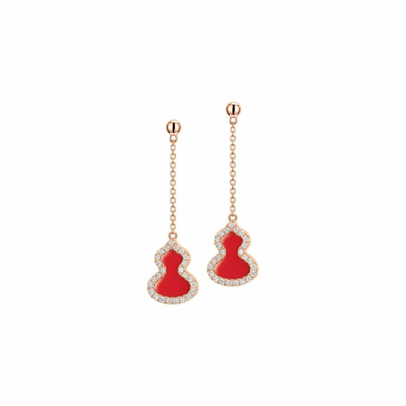 Boucles d'oreilles Qeelin Wulu en or rose, diamants et agate rouge