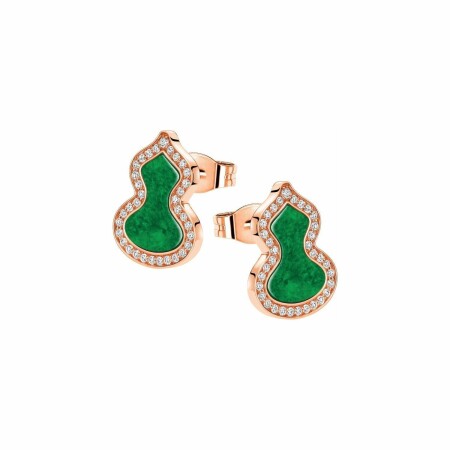 Boucles d'oreilles Qeelin Wulu goujouns en or rose, diamants et jades