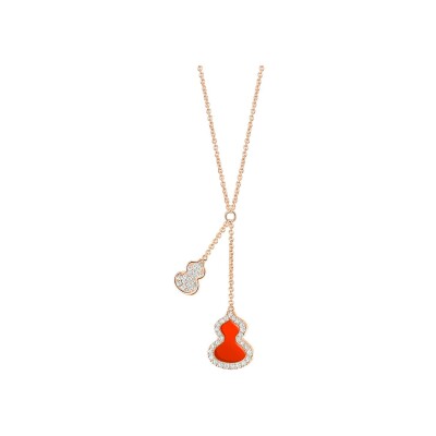 Collier Qeelin Wulu en or rose, agate et diamants