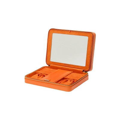 Grand étui à bijoux zippé Wolf 1834 Maria en cuir vegan mandarine