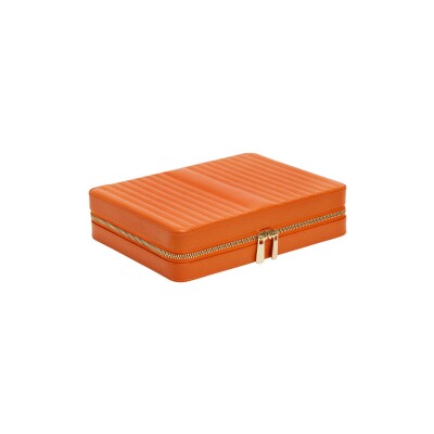 Grand étui à bijoux zippé Wolf 1834 Maria en cuir vegan mandarine