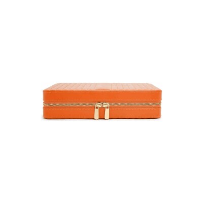 Grand étui à bijoux zippé Wolf 1834 Maria en cuir vegan mandarine