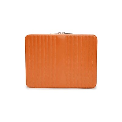 Grand étui à bijoux zippé Wolf 1834 Maria en cuir vegan mandarine