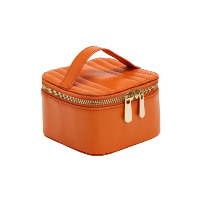 Étui à bijoux cube zippé Wolf 1834 Maria en cuir vegan mandarine