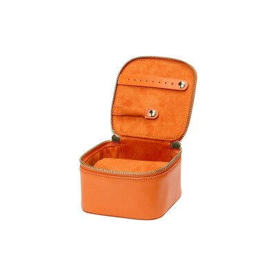 Étui à bijoux cube zippé Wolf 1834 Maria en cuir vegan mandarine