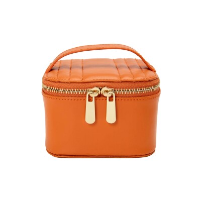Étui à bijoux cube zippé Wolf 1834 Maria en cuir vegan mandarine