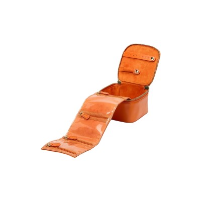 Étui à bijoux cube zippé Wolf 1834 Maria en cuir vegan mandarine