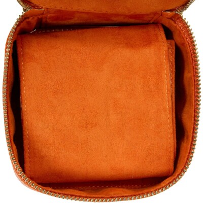 Étui à bijoux cube zippé Wolf 1834 Maria en cuir vegan mandarine