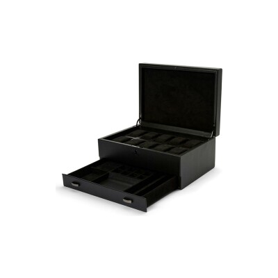 Boîte de rangement pour 10 montres avec tiroir Wolf 1834 British Racing en cuir vegan noir