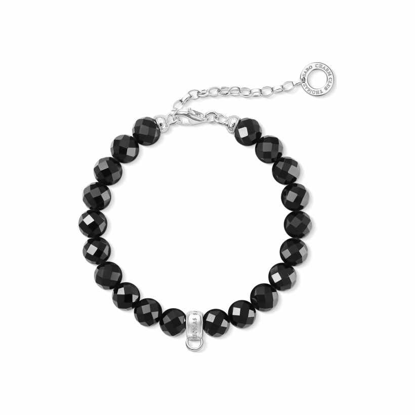 Bracelet charm noir en argent et obsidienne