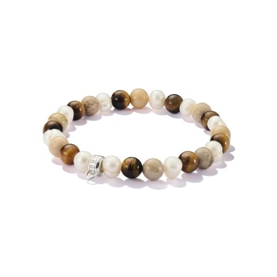 Bracelet Thomas Sabo Charm Club en argent, jaspe, œil de tigre et perle d'eau douce