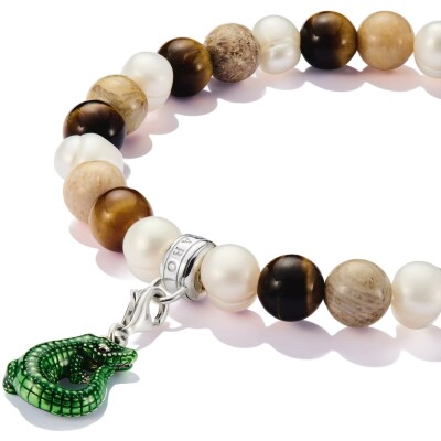 Bracelet Thomas Sabo Charm Club en argent, jaspe, œil de tigre et perle d'eau douce