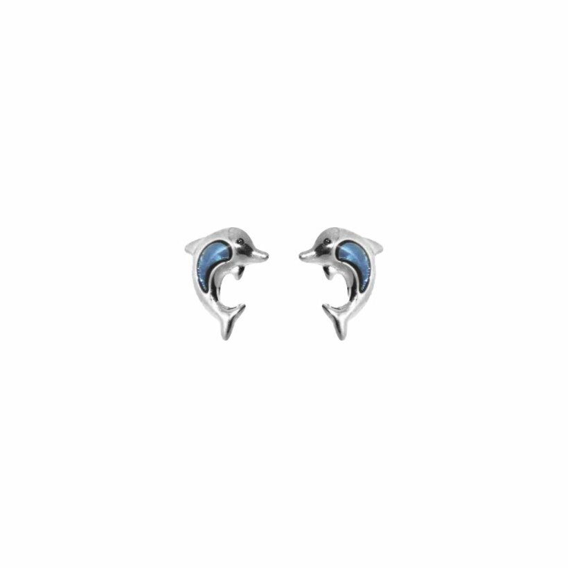 Boucles d'oreilles puces dauphins en or blanc