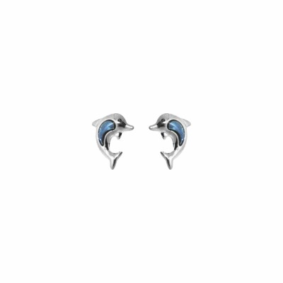 Boucles d'oreilles puces dauphins en or blanc