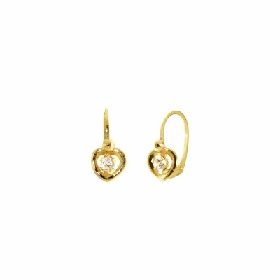 Boucles d'oreilles puces cœurs en or jaune et oxydes de zirconium