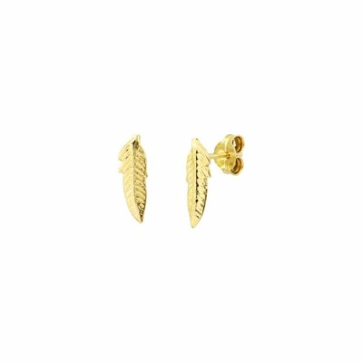 Boucles d'oreilles puces plumes en or jaune