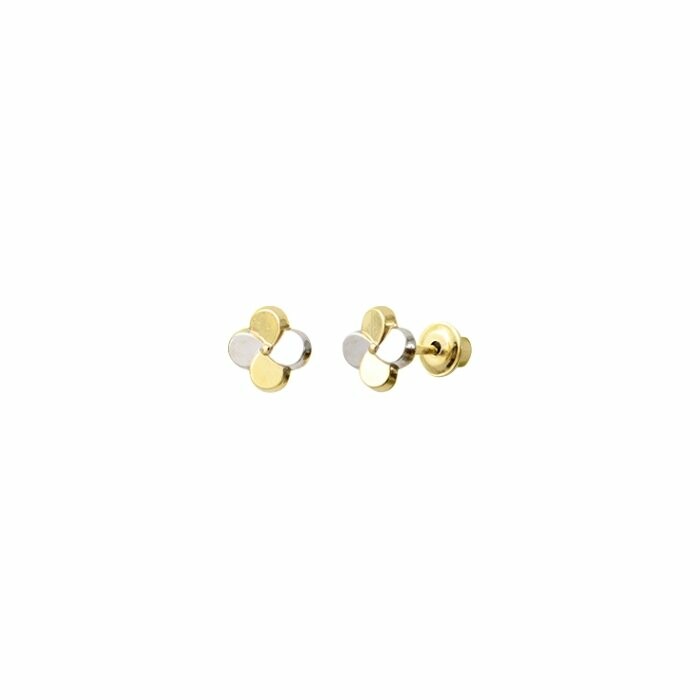 Boucles d'oreilles puces fleurs en or jaune et or blanc