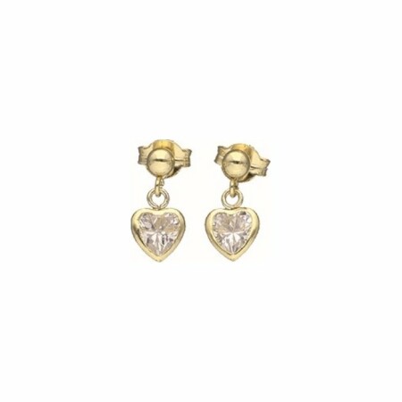 Boucles d'oreilles puces cœurs en or jaune et oxydes de zirconium