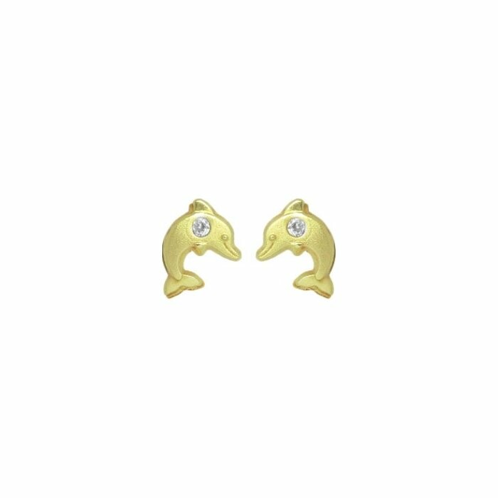 Boucles d'oreilles puces dauphins en or jaune et oxydes de zirconium