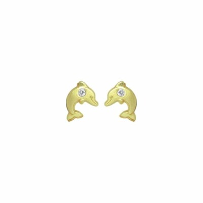 Boucles d'oreilles puces dauphins en or jaune et oxydes de zirconium