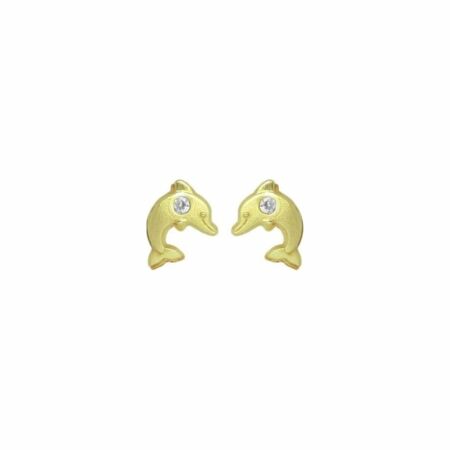 Boucles d'oreilles puces dauphins en or jaune et oxydes de zirconium