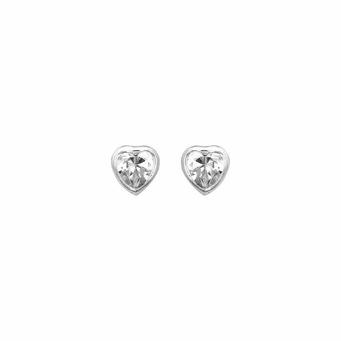 Boucles d'oreilles puces cœurs en or blanc et oxydes de zirconium