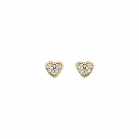 Boucles d'oreilles puces cœurs en or jaune et oxydes de zirconium