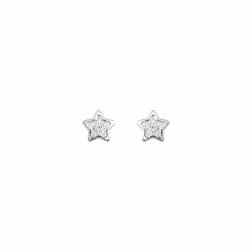 Boucles d'oreilles puces étoiles en or blanc et oxydes de zirconium