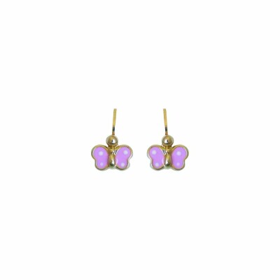 Boucles d'oreilles puces papillons roses en or jaune