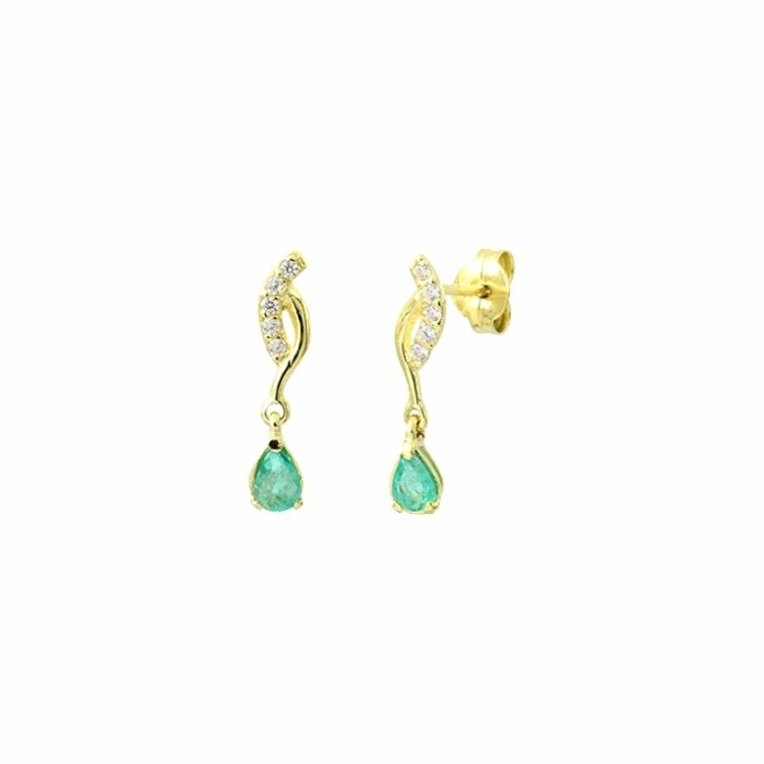 Boucles d'oreilles puces en or jaune, émeraudes et oxydes de zirconium