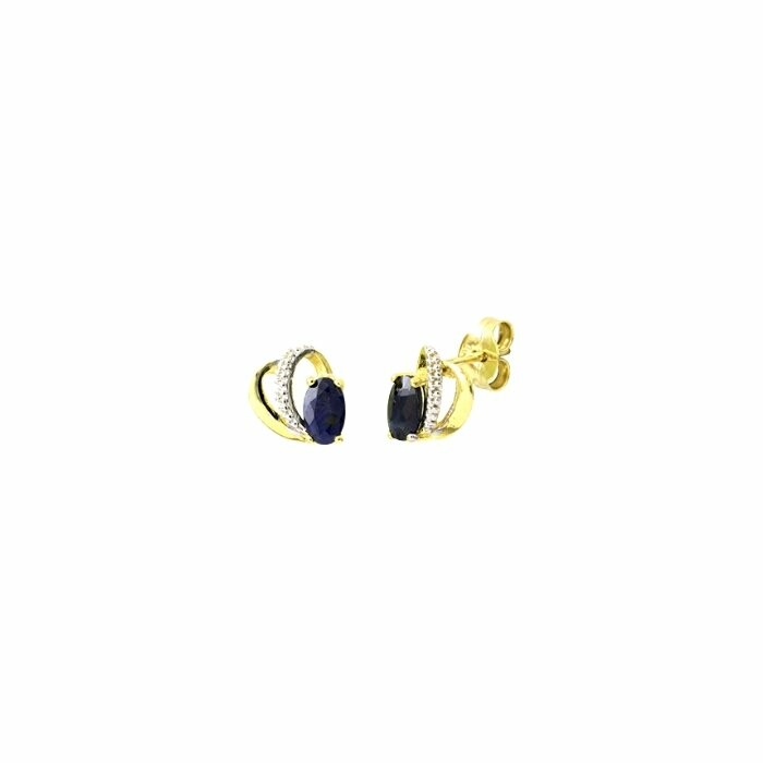 Boucles d'oreilles puces en or jaune, or blanc, saphirs et oxydes de zirconium
