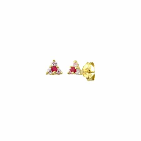 Boucles d'oreilles puces en or jaune, rubis et oxydes de zirconium