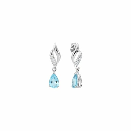 Boucles d'oreilles pendantes en or blanc et topazes