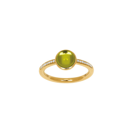 Bague en or jaune, péridot et diamants